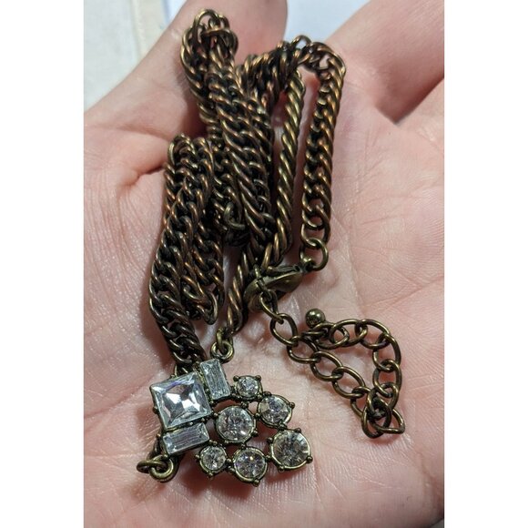 Vintage Art Deco Style Rhinestone Pendant Necklace With Gold Tone Chain - Picture 5 of 6